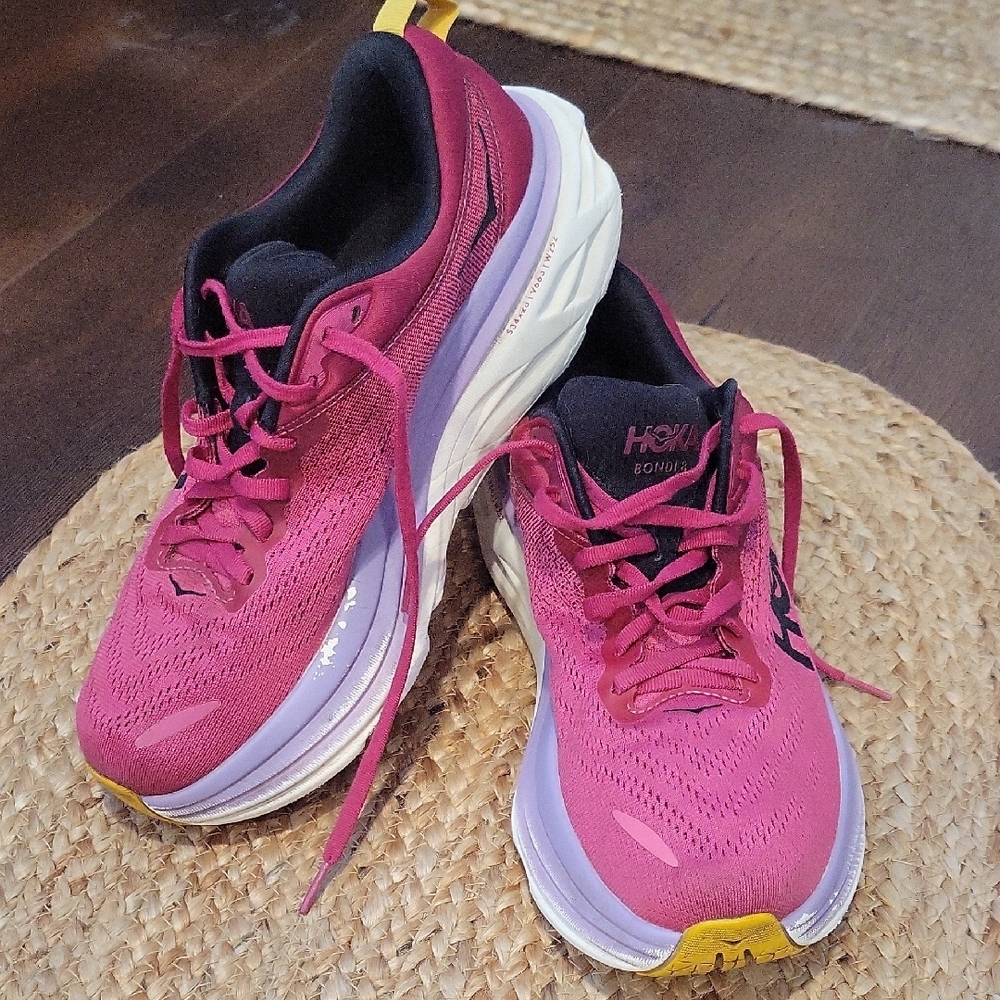 Hoka Women's Pink and Yellow Running Shoes - Picture 7 of 14